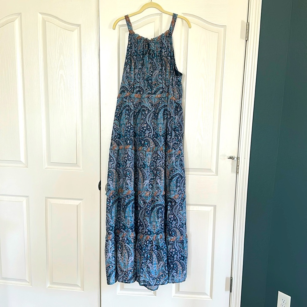 Caroline Constas Navy, Teal and Rust Paisley Maxi Dress